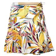NEW C&C California Tropical Print Embroidered Cotton Wrap Front Skirt Size Small