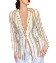 Rachel Zoe Striped Linen Oversized Summer Coastal Resort Blazer Jacket