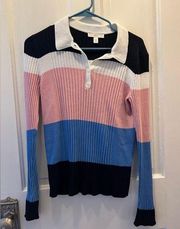 1901 Colorblock Ribbed Knit Collared Sweater - Size S