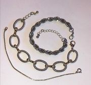 Vintage 3 Silver Tone 6.5” Bracelets Rope Chain Silver & Gold Link Chain