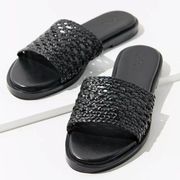 Urban Outfitters UO Women’s Black Leather Basket Weave Mule Slide Sandals 8.5/9