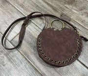 Anthropologie Brown Melanie Whip-Stitched Circular Boho Bag Brass Ring Handles