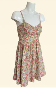 Ditsy Floral Print Strappy Fit and Flare Sweetheart Neckline Dress Small