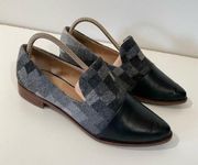 Kelsi Dagger Brooklyn Loafers in Black Leather and Gray Wool Size 8.5