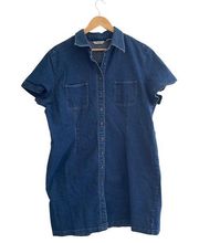 Eddie Bauer Button Down Jean Dress Short Sleeve Size XL