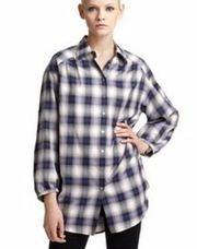 Vince Plaid Rolled Sleeve Cotton Shirt Top M
