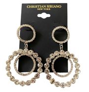 NWT-CHRISTIAN SIRIANO Stunning silver tone earrings covered in clear rhinestones, three hoops, brand new, never worn 