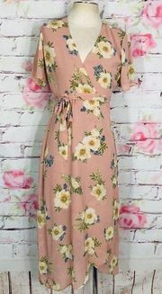 Bardot soft pink floral true wrap maxi dress