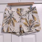 TORY BURCH | Cream Ivory Golden Yellow Wheat Page Print Shorts | Size 10