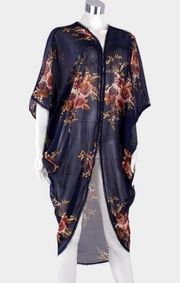 New Floral Edge Detail Navy Floral Poncho One Sz