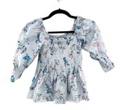 SAYLOR Puff Sleeve Blouse Top Size Small Boho Crop Blue Pink Cream Floral Sz M