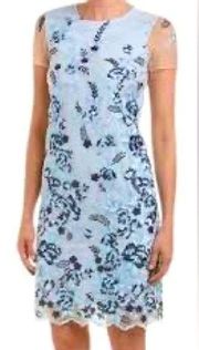 NWT Donna Ricco Blue Mid Length Floral Lace Dress