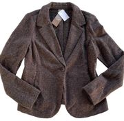 J Jill Blazer Women 4 Walnut Brown Single Button Notch Lapel Sequin Jacket Wool