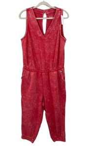 Lane Bryant NWT  Livi Red Tie Dye Jumpsuit Sleeveless Cropped Jogger Size 14/16