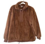 Joy Lab Sherpa\Teddy Oversized Quarter Zip Sweatshirt Size M Brown