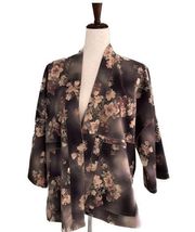 Solitaire Jacket Soft Faux Suede Open front Kimono Floral Oversized Collarless S