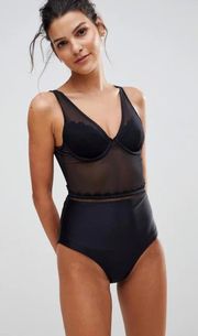 New!  Scallop Mesh Swimsuit Black NWT