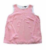 Vince Camuto Women Top Round Neck Sleeveless Double Layer Button Pink White  M