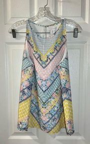 Antibes Blanc Multicolor Boho Print Sleeveless Blouse size M