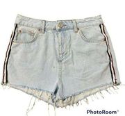 UO  High Rise Mom Denim Shorts Cut Off Fringe Light Distress Women’s Size 28