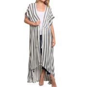 Striped Maxi cardigan sleeveless cover up duster kimono Small