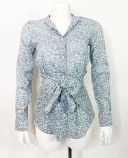 Ann Mashburn Blue Floral Poplin Tie Tunic