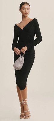 Norma Kamali Long Sleeve Tara Ruched Midi Dress in Black- Still Full Price