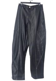 Manière De Voir Black Faux Leather Contrast Stitch Cargo Pants Womens Vegan Y2K