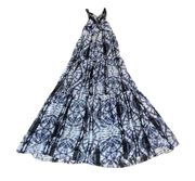 Moda International Halter Maxi Dress Blue Tie Dye Size Small