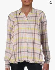 We The Free Womens Seeking Starlight Plaid Button Front Casual Top Pink S