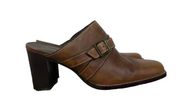 Gianni Bini | Brown Leather Buckle Accent Heeled Mules | Size 8M