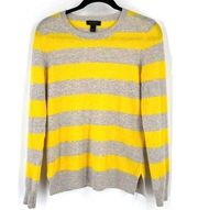 Saks Fifth Avenue Women's Striped Cashmere Pullover Sweater Gray Yellow Small