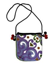 Abstract Purple & Cream Chainstitched with Poms Crossbody Bag