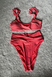 Coral High Waisted Bikini Set