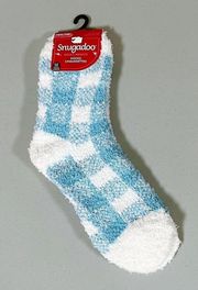 Snugadoo Blue White Plaid Fuzzy Socks Adult O/S NWT ❄️