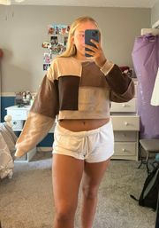 brown color block cropped crewneck