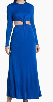 NWOT Farm Rio Knotted Cut Out Long Sleeve maxi blue Dress Size M