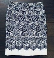 Talbots Women's Black & White Lace Print A-Line/Pencil Dress Skirt | Size: 4