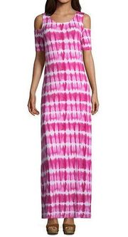 Design History | Womens Cold Shoulder Lotus Pink Tie-Dye Maxi Dress | Large