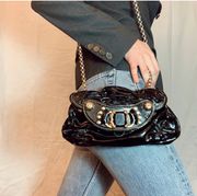 Vintage Leather Embellished Gold Chain Bag Black