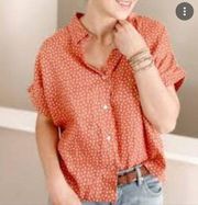 Rachel Zoe Orange Linen Polka Dot Short Sleeve Boxy Fit Button Down L