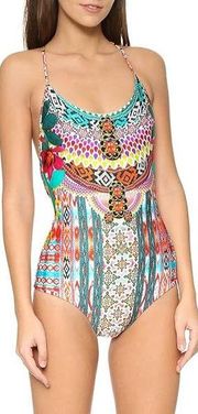 Women’s Boho Printed One Piece Swimsuit Size XS NWT