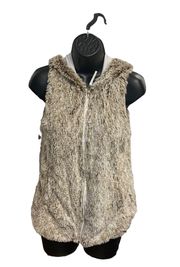 ALTAR’D STATE, Women’s XS  HoodedFuzzy Brown Vest,  Style # PV173038AS,Front Zip