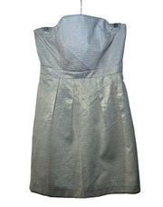 Shoshanna Metallic Gold Striped Strapless Lined Dress