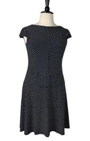 Nine & Co Aline Dress Cap Sleeves Black White Polka Dot Boatneck Women’s Size 14