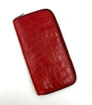 Club Monaco Croco Embossed Leather Travel Wallet Red