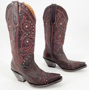 Old Gringo Brown Red Marsell Stitched Studded Western Boho Cowgirl Boot size 6