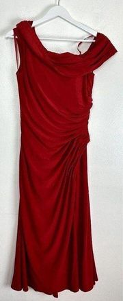 MAC DUGGAL Ruched Off-The-Shoulder Midi Dress in Red Size US 4