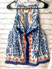 Farm Rio Blue/Orange Design Sleeveless Blouse with Tassel Bead Detail Size Lg