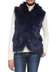 Adrienne Landau Collar Real Fur Rabbit Dyed Vest Jacket Blue Women's Size Small